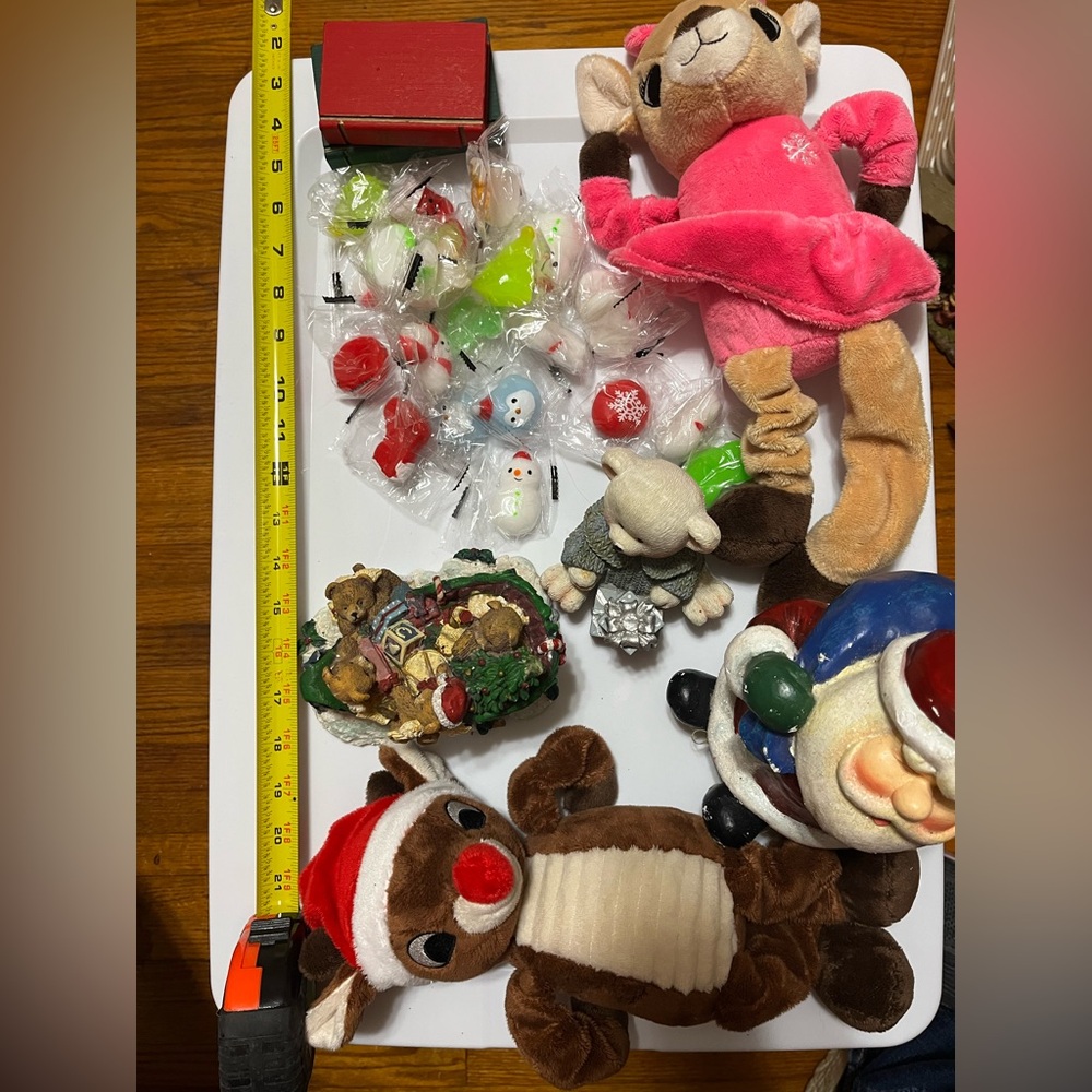 Christmas lot - plushes, smoochies, decorations, santa , bear
